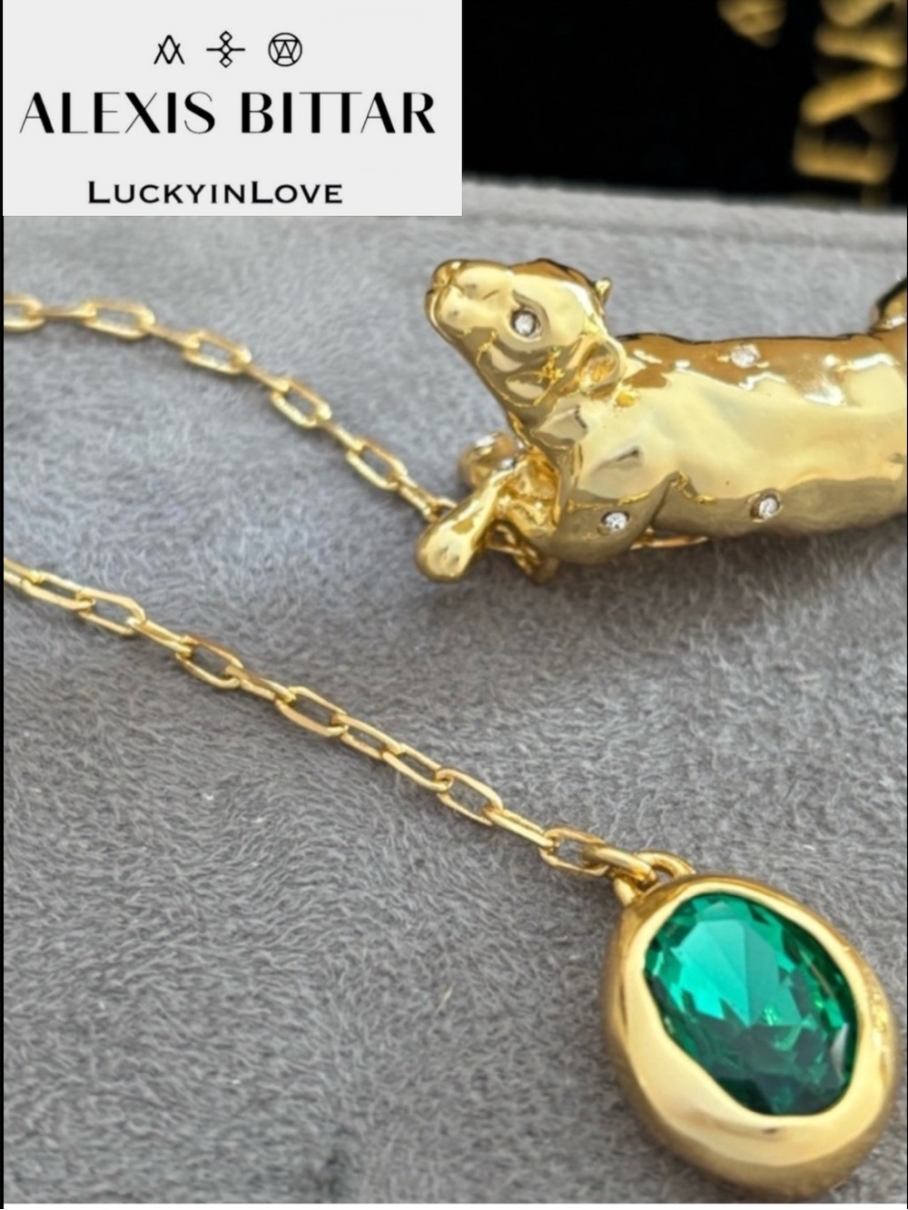 ALEXIS BITTAR • Jeweled Crumpled Molten Gold Panther Lariat Necklace